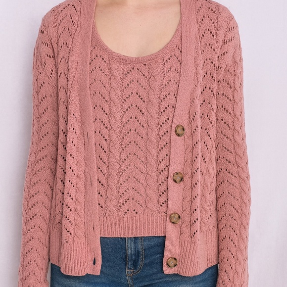Women's Pink Knit Sweater Set - Picture 1 of 5
